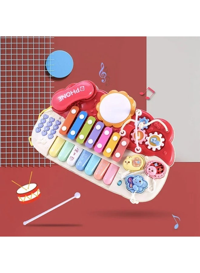 لعبة بيانو موسيقية للأطفال 6×1 مع إكسليفون وطبلة وتليفون – أضواء وأصوات – مناسبة من 6 شهور+ - Image 2